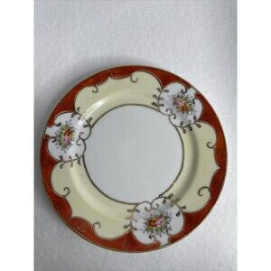 Ardalt No.6084 Plate Medium Red, Gold Accents Occupied Japan, Handpainted - 7.5"
